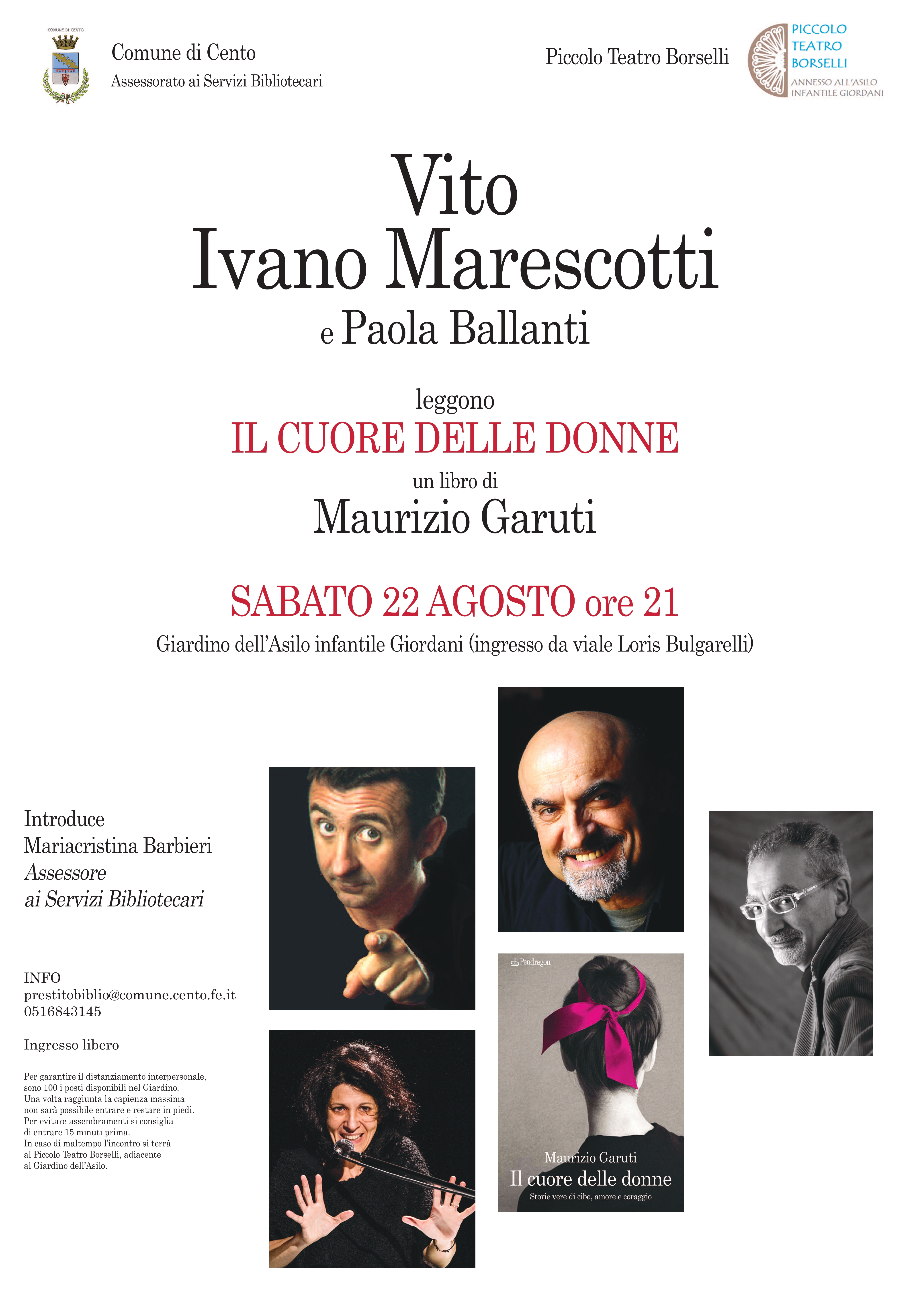 locandina informazioni presentazione libro con fotografia di Vito, Marescotti e Ballanti, Garuti autore e copertina libro