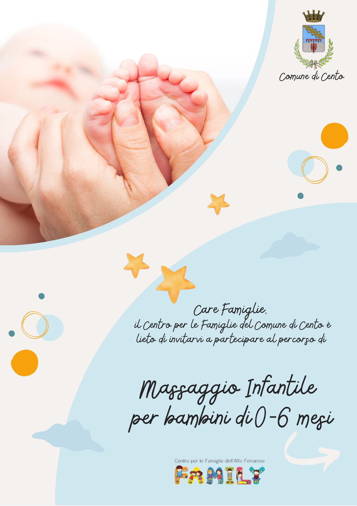lettera massaggio infantile con immagine neonato 
