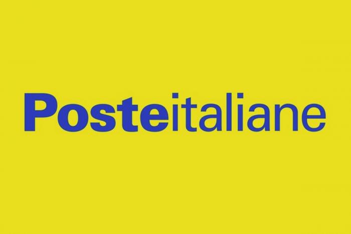 scritta blu poste italiane su sfondo giallo