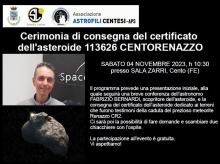 cartolina inviti cerimonia di consegna certificato asteroide Centorenazzo