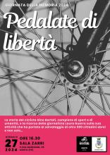locandina informativa iniziativa con fotografia pedali bicicletta da corsa