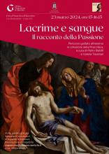 locandina Lacrime e Sangue con affresco Deposizione dalla Croce di Bartolomeo Gennari