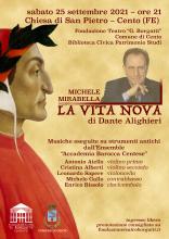 locandina con informazioni e fotografia di Mirabella con ritratto di Dante Alighieri 