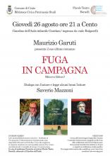 locandina del libro con informazioni serata di presentazione e fotografia autore Garuti attore Mazzoni e copertina libro