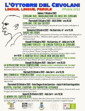 locandina informativa con il programma degli eventi e stilizzato il profilo di Giuseppe Cevolani