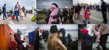 fotografie profughi ucraini donne e bambini verso e nei centri accoglienza al confine ucraino con la Romania